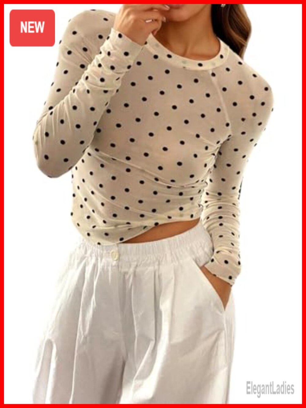 Floral Mesh Long Sleeve See Through Crew Neck Fitted Top